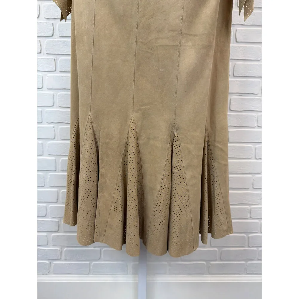 Vintage Chester Suede Set Tan Perforated Western Top & Flared Skirt M/S